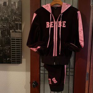 BEBE Chocolate velour & Pink satin Tracksuit
